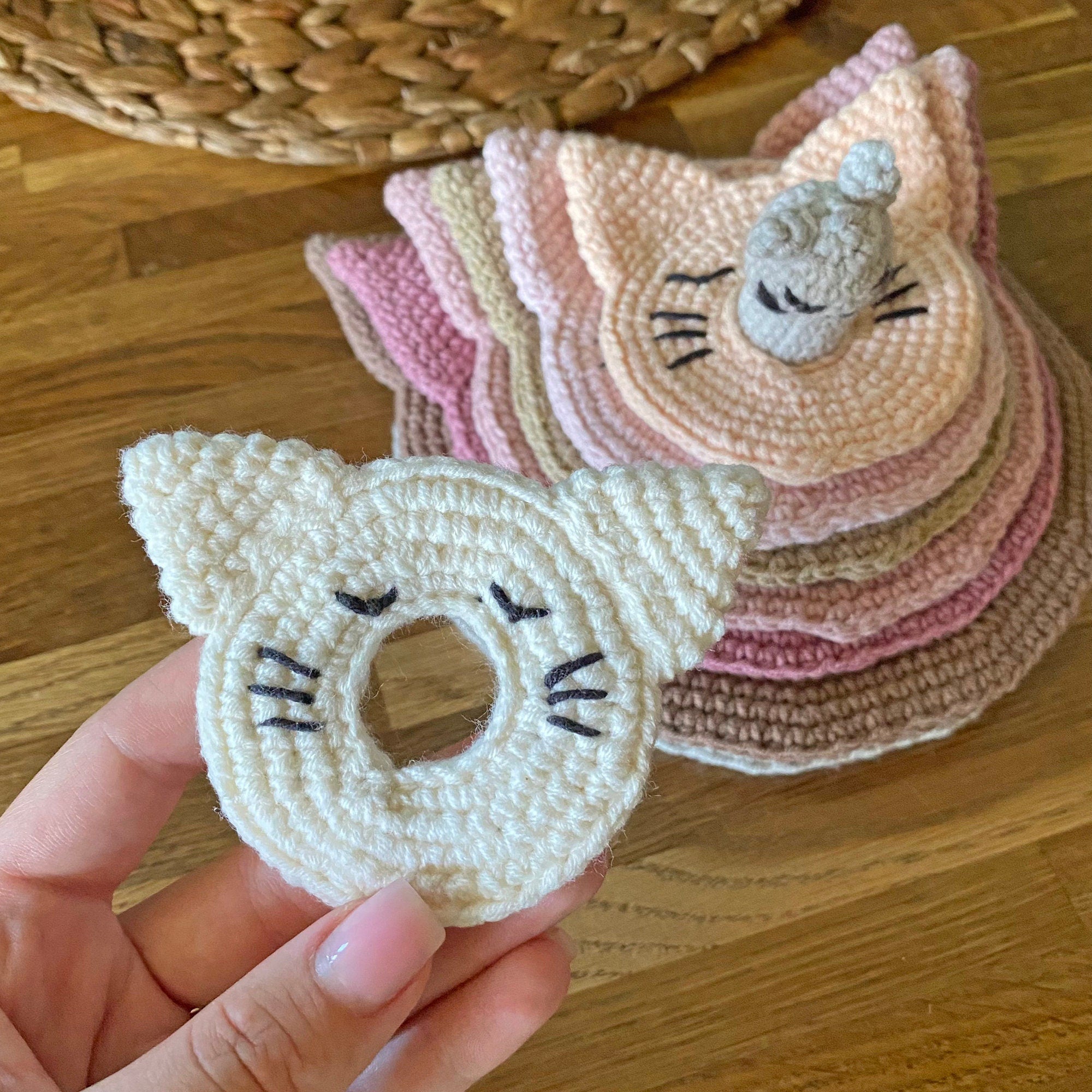 Crochet Cat Coasters, Kitty Coaster Crochet Pattern, Seven Sizes Kitchen Coasters, Stacking Crochet Coastern Pattern, Instant Download