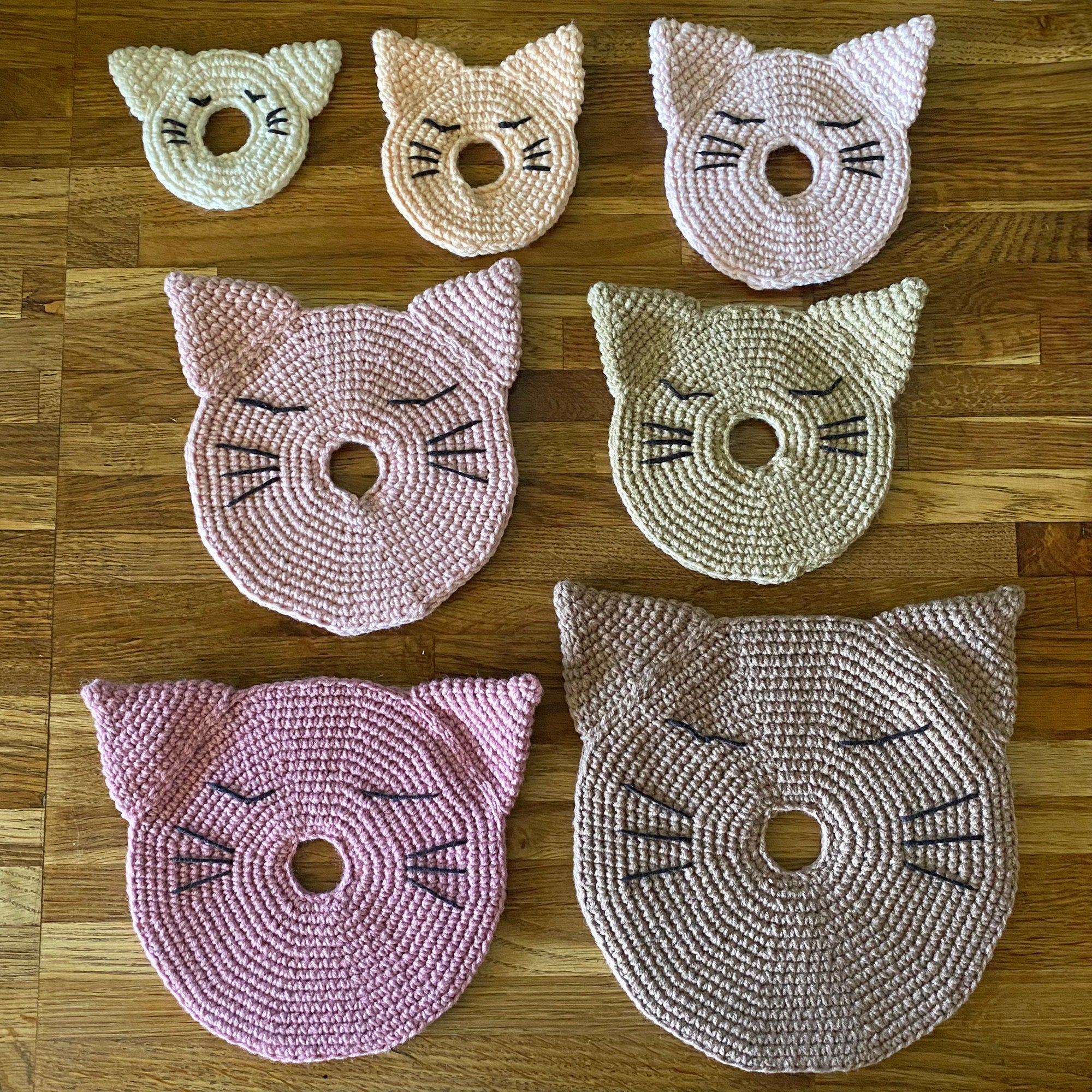 Crochet Cat Coasters, Kitty Coaster Crochet Pattern, Seven Sizes Kitchen Coasters, Stacking Crochet Coastern Pattern, Instant Download