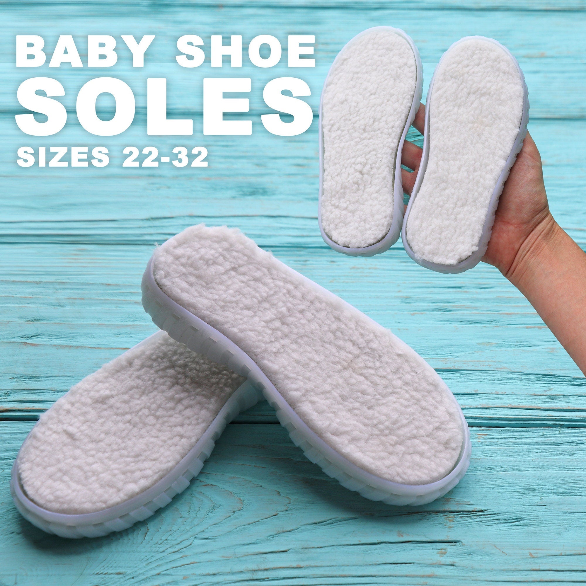 Baby RUBBER SOLES sizes 22-33, Crocheting Soles, Baby Soles, Teenage Soles, Slippers Soles, Replacement Soles with Insoles, Soles with Holes
