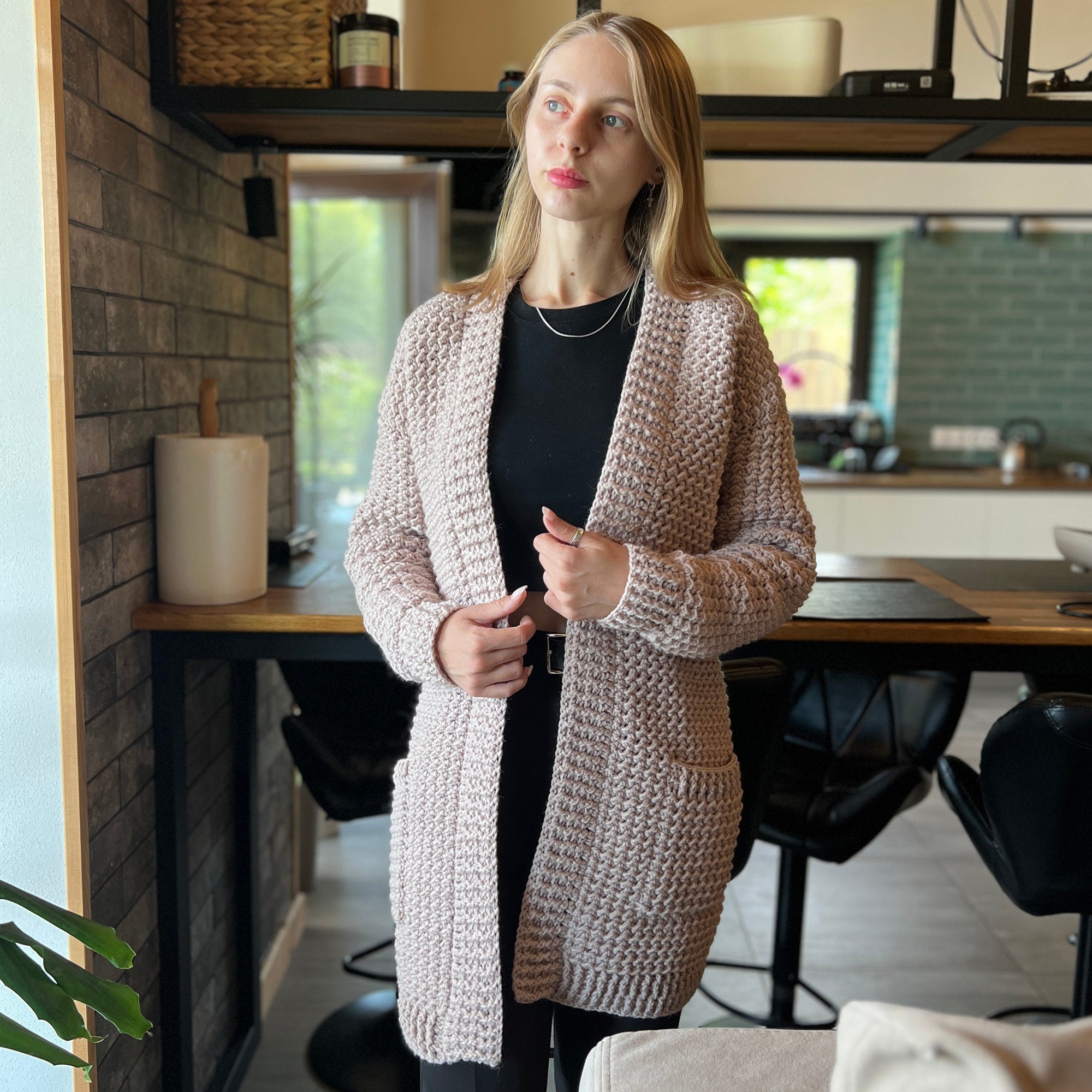 Crochet CARDIGAN PATTERN, Crochet PDF Pattern, Sizes S-M, Crochet Cardigan with Pockets and Belt, Womens Crochet Pattern, Instant Download