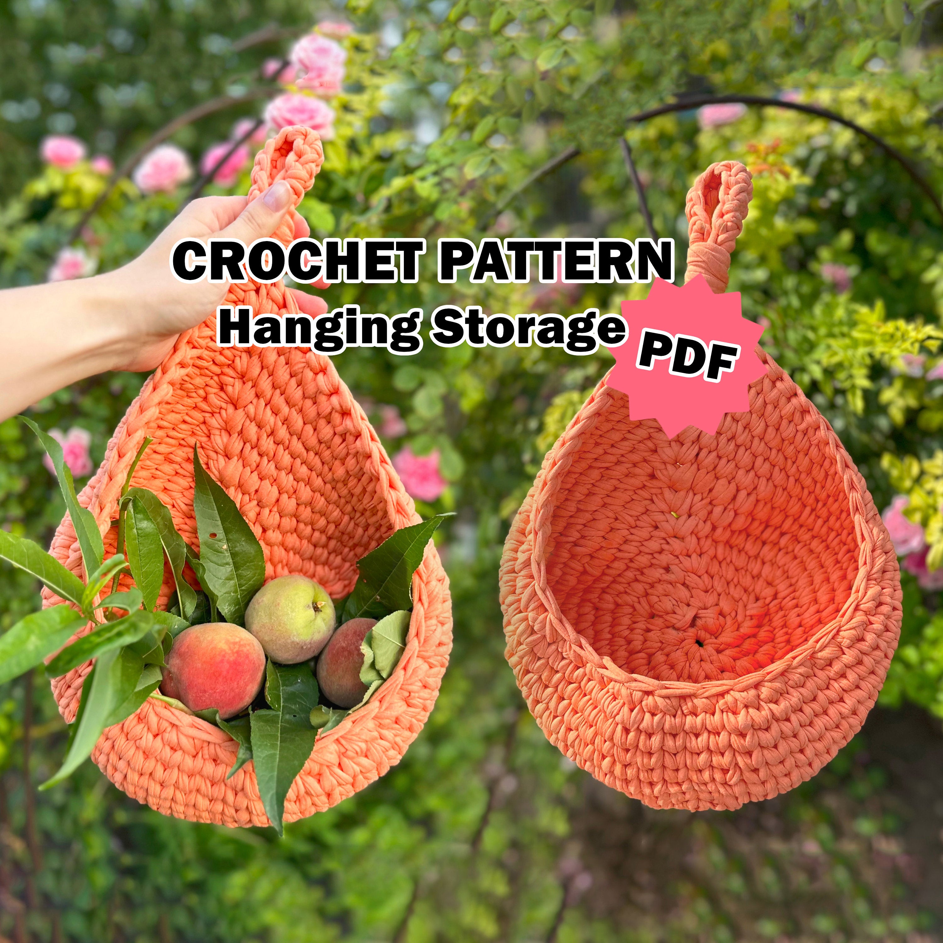 Crochet HANGING STORAGE Pattern, PDF Wall Hanging Storage Basket, Baby Shower Gift, Nursery Organizer, Toys Storage, Crochet Home Decor