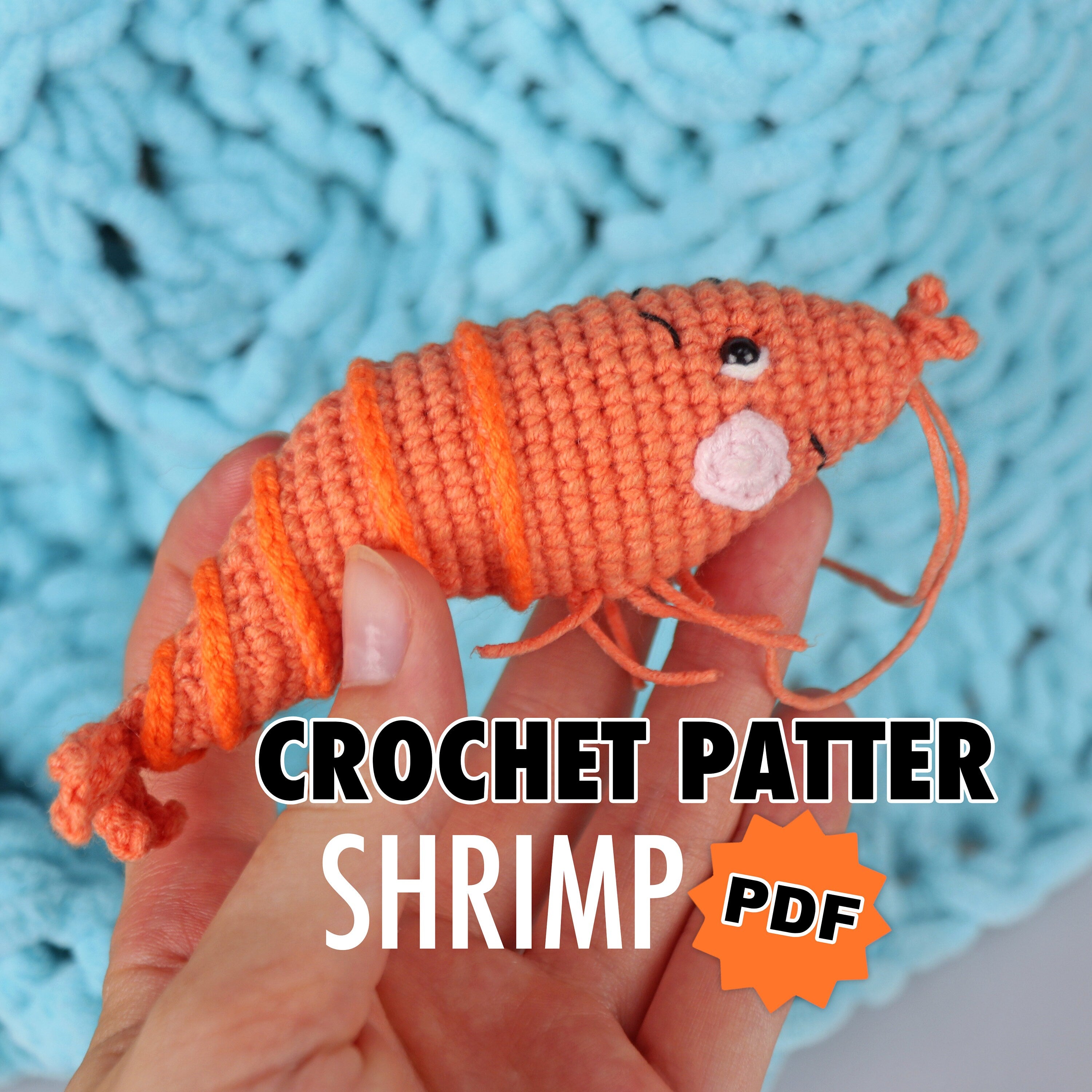 Shrimp CROCHET PATTERN, Low Sew Prawn Amigurumi PDF, Sea Creature Crochet Pattern, Easy Prawn English Crochet Pattern, Instant Download