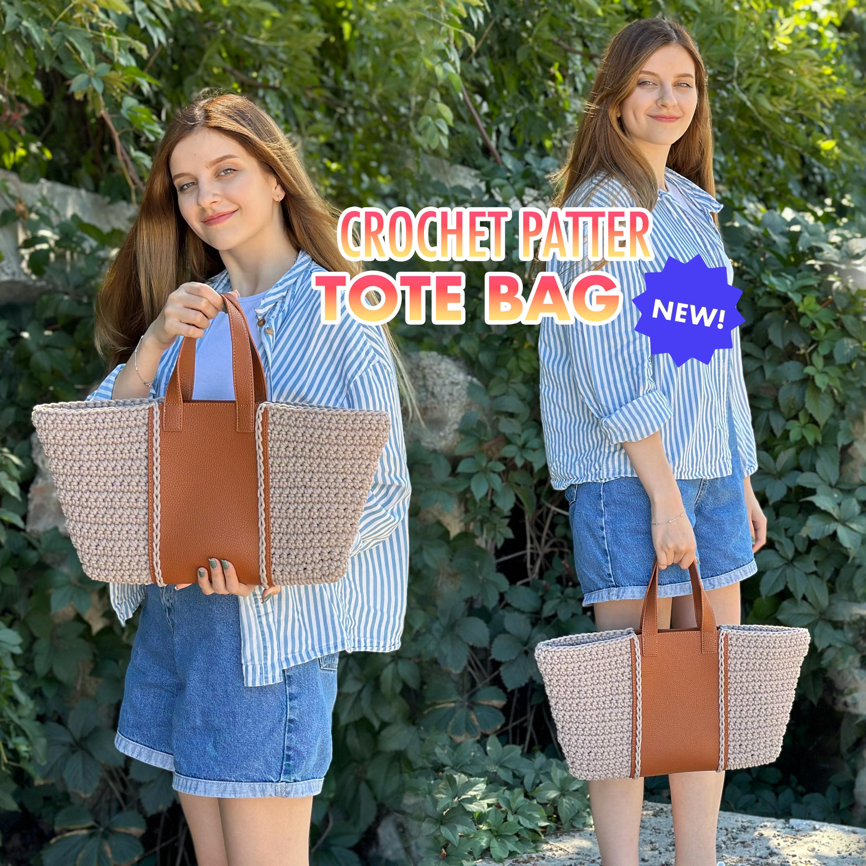EASY Crochet BAG Pattern With Leather Inserts, Crochet Tote Bag Pattern, Crochet handbag pattern, Summer Crochet