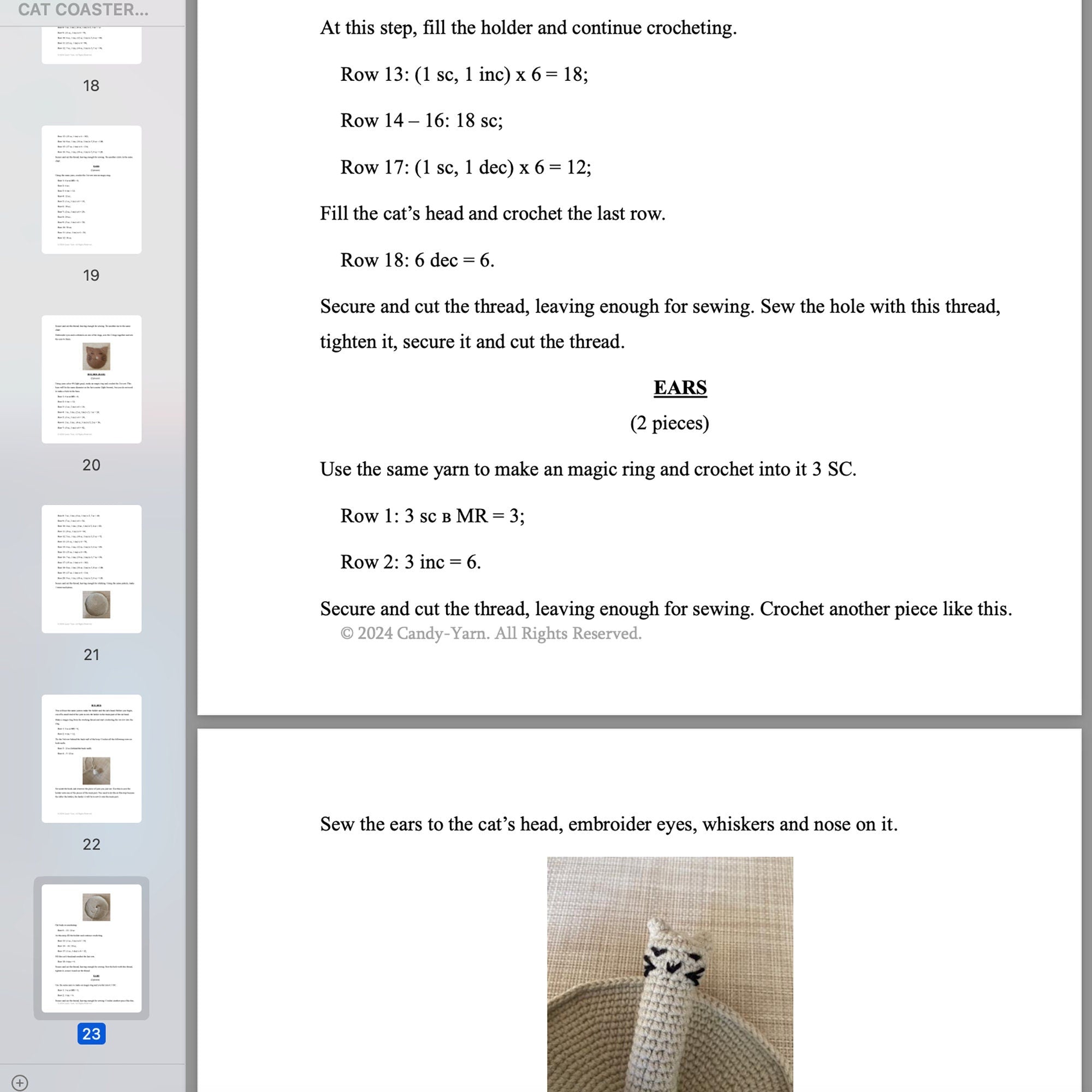 Crochet Cat Coasters, Kitty Coaster Crochet Pattern, Seven Sizes Kitchen Coasters, Stacking Crochet Coastern Pattern, Instant Download