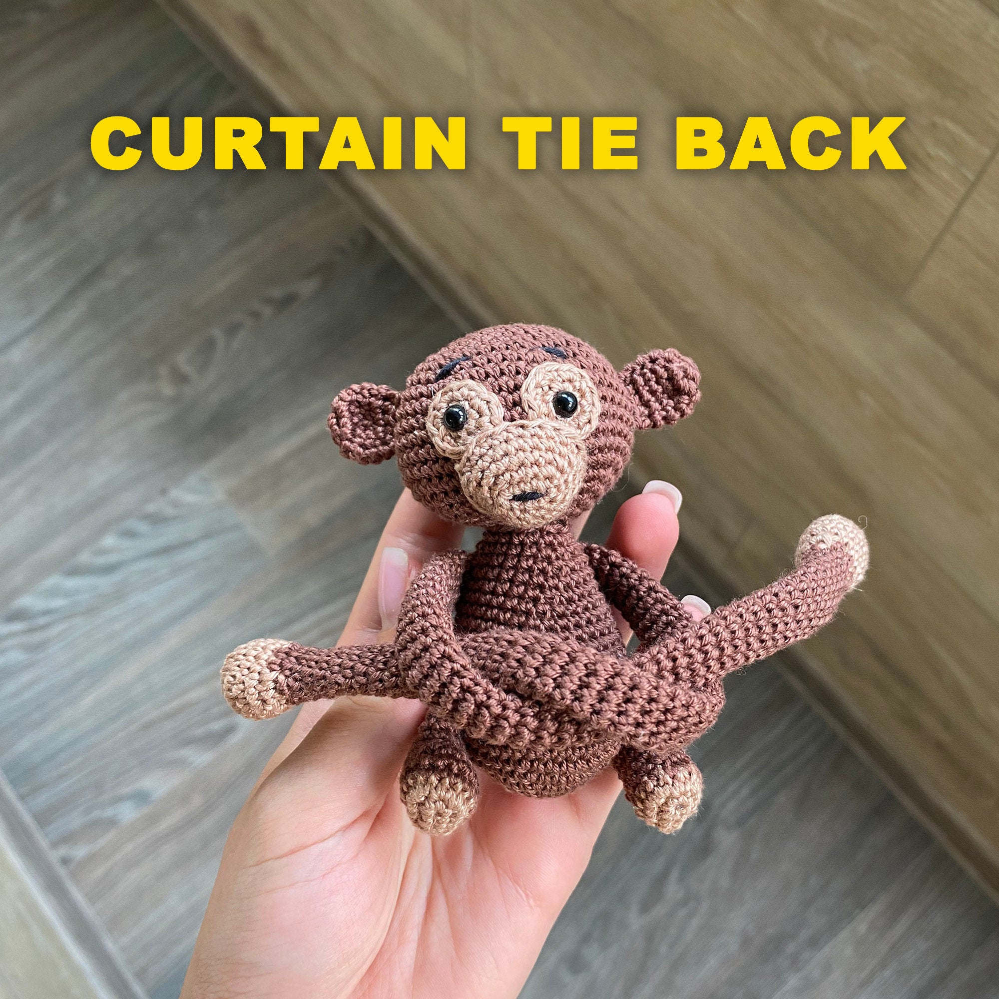 Crochet MONKEY and BANANA Curtain Tie, PDF Amigurumi Pattern, Crochet Nursery Decor, Housewarming Gift, Easy Crochet Pattern, Home Decor
