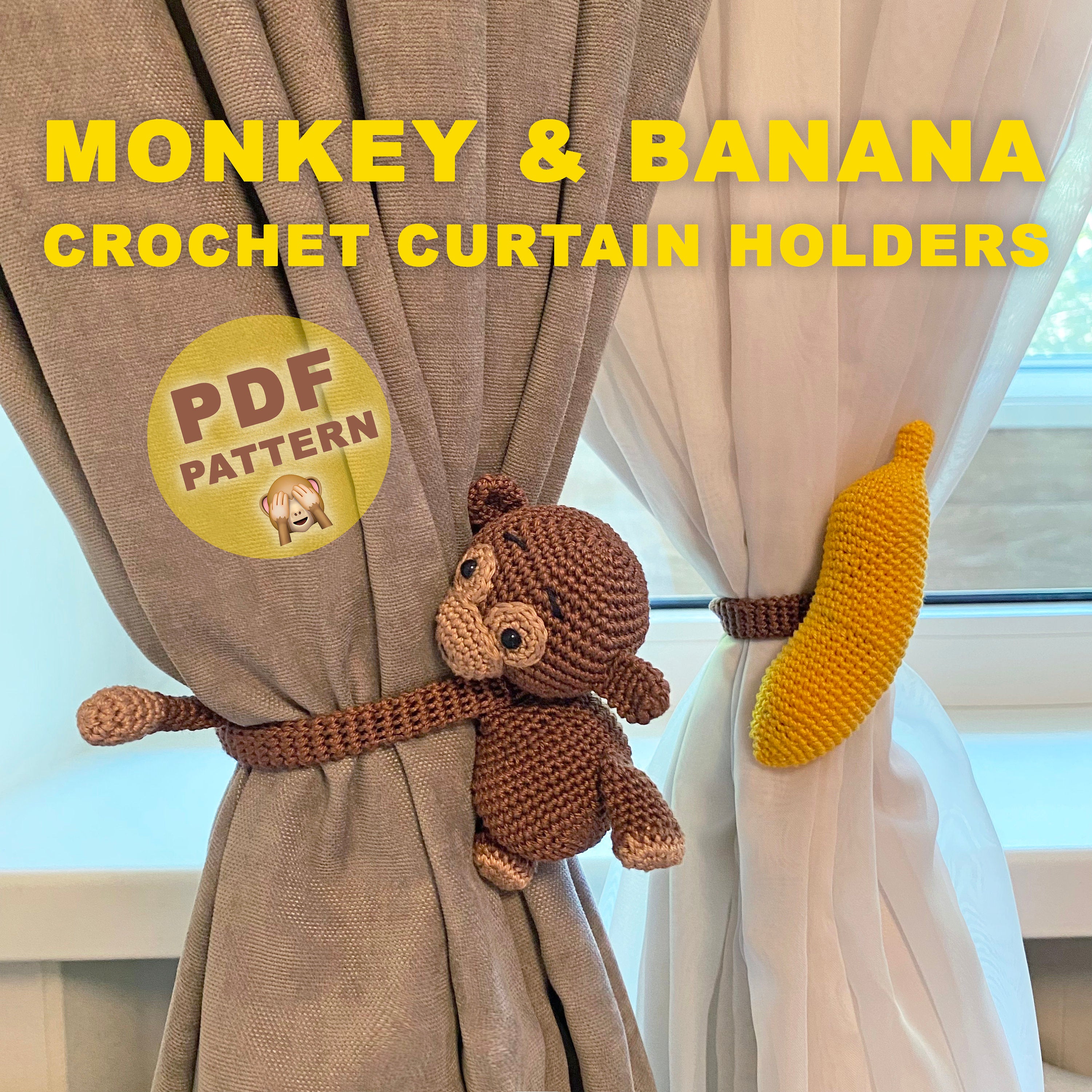 Crochet MONKEY and BANANA Curtain Tie, PDF Amigurumi Pattern, Crochet Nursery Decor, Housewarming Gift, Easy Crochet Pattern, Home Decor