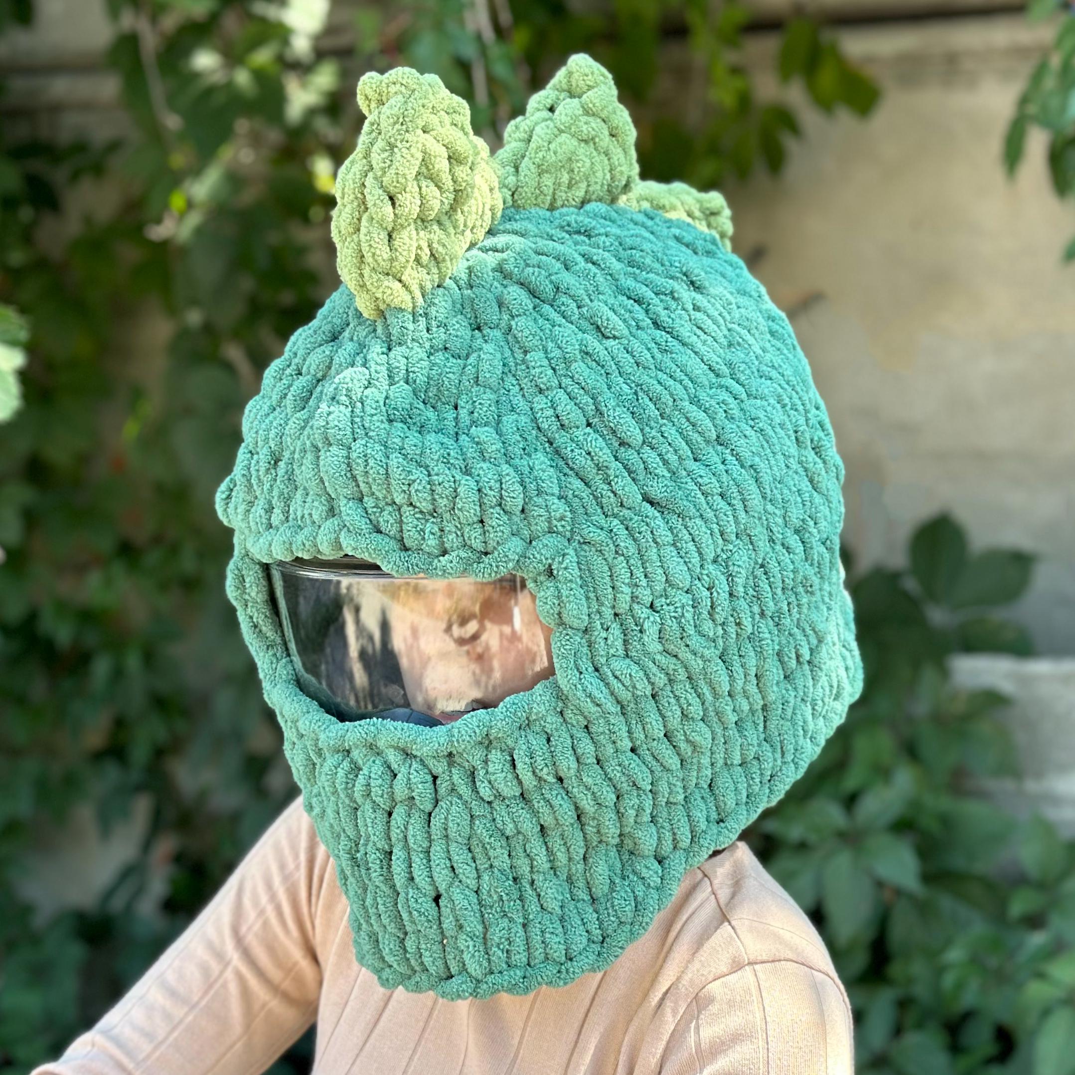 Motorcycle Dino HELMET COVER, Finger Knit Helmet Cover PDF Pattern, Alize Puffy Pattern, Knit Dino Helmet Cover, Arm Knitting Pattern