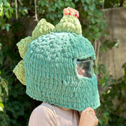Motorcycle Dino HELMET COVER, Finger Knit Helmet Cover PDF Pattern, Alize Puffy Pattern, Knit Dino Helmet Cover, Arm Knitting Pattern