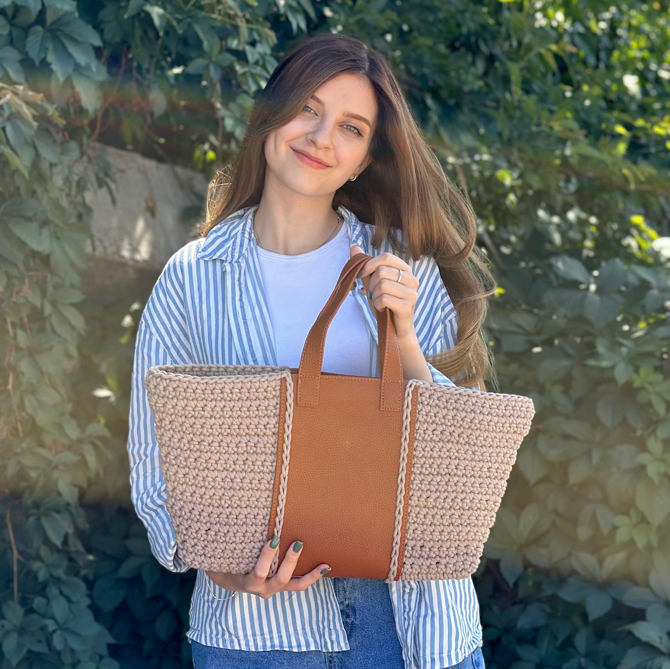 EASY Crochet BAG Pattern With Leather Inserts, Crochet Tote Bag Pattern, Crochet handbag pattern, Summer Crochet