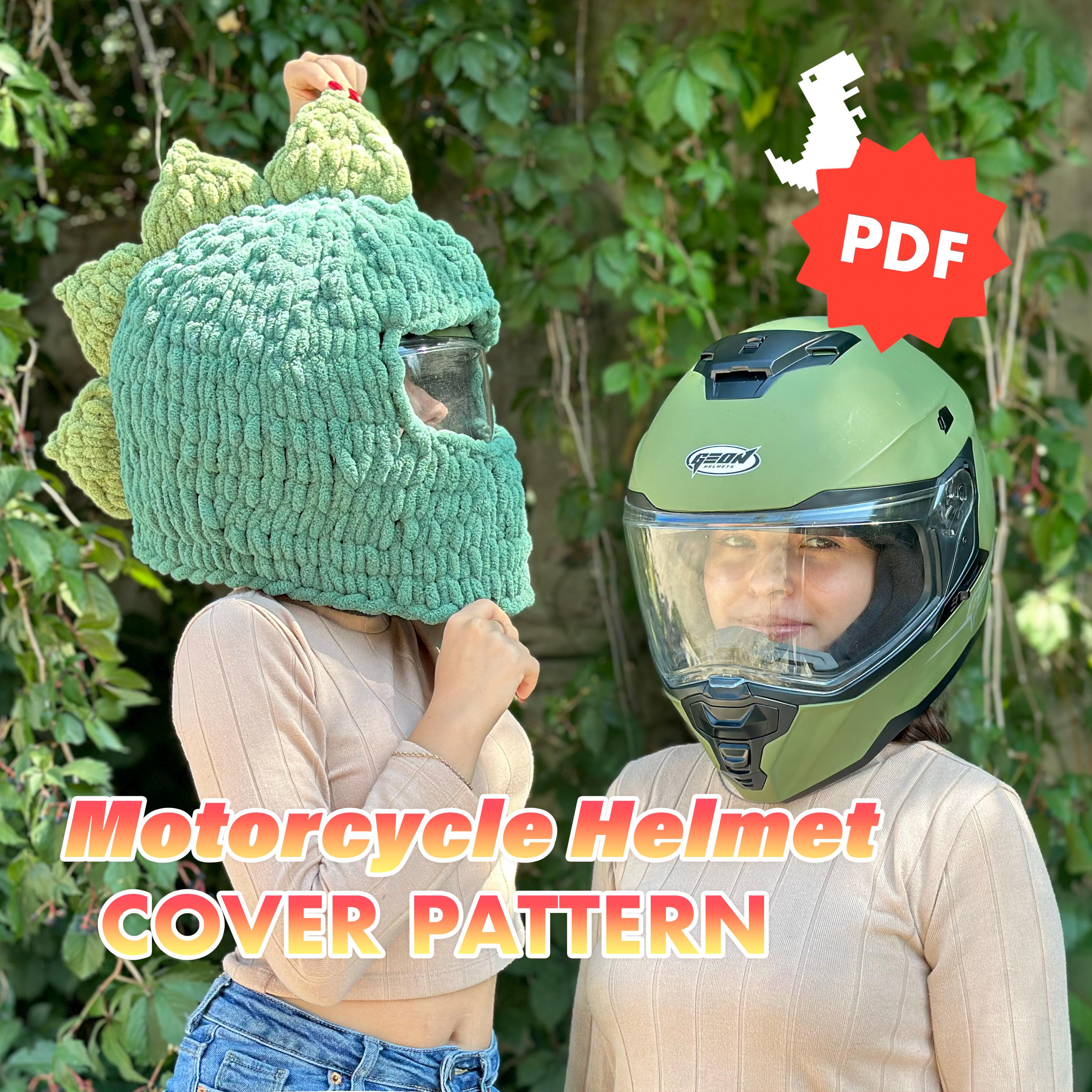 Motorcycle Dino HELMET COVER, Finger Knit Helmet Cover PDF Pattern, Alize Puffy Pattern, Knit Dino Helmet Cover, Arm Knitting Pattern
