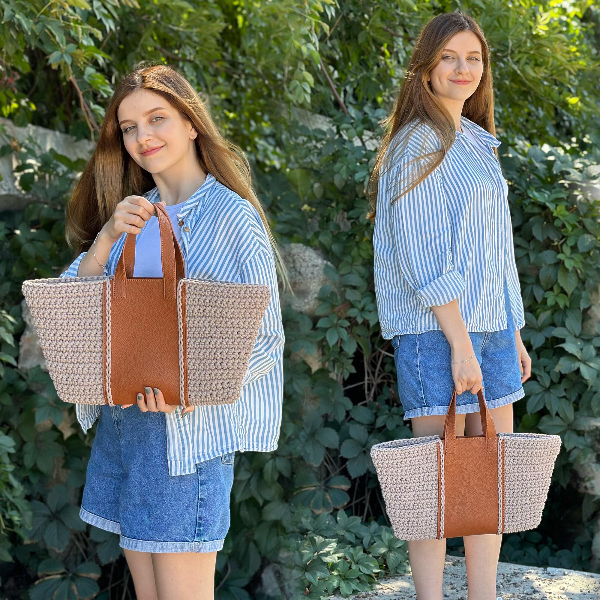 Eco-Leather Insert with Handles for Bags, Crochet Bag Supplies, Bag Handles and Insert, Bag Making Supplies, Bag Pieces, Handmade Bag