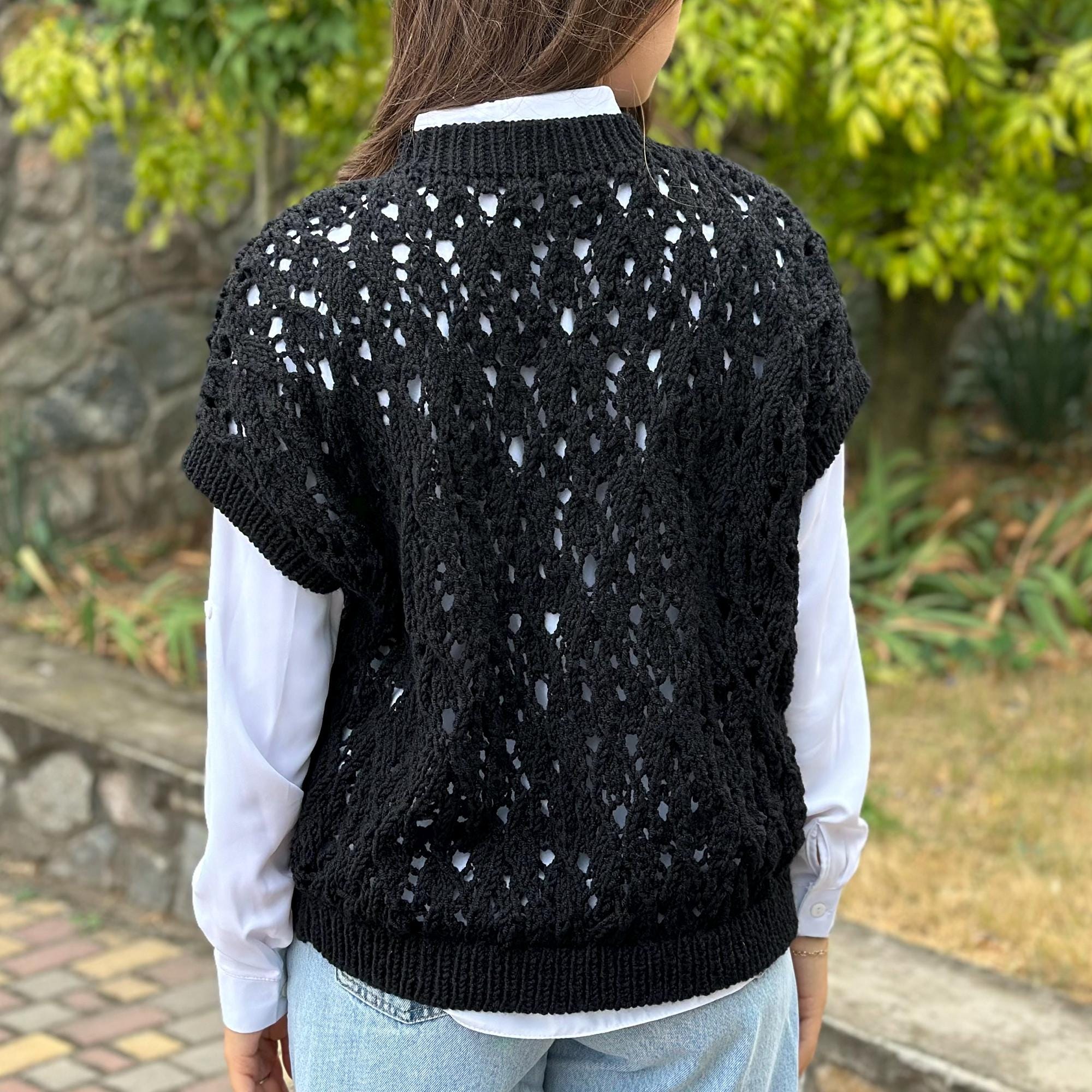 Lace KNITTING VEST Pattern, Easy Knitting Vest Sweater, Lace Vest Knit Pattern, Oversized Sweater Knit Pattern, English Knitting Pattern