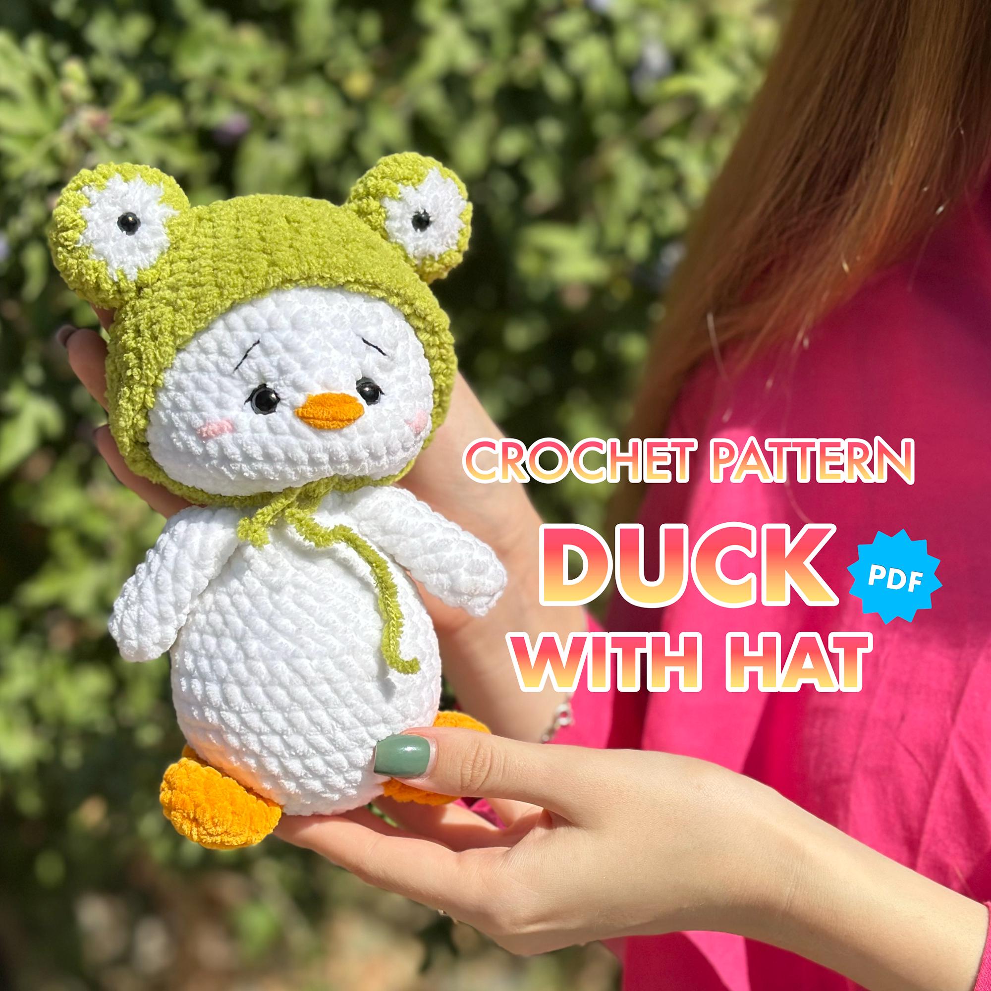 CROCHET Duck With Frog Hat PATTERN, Amigurumi Duck Pattern, Easy Duck Crochet Pattern, Plush Duck, Pdf Pattern Beginner, Instant Download