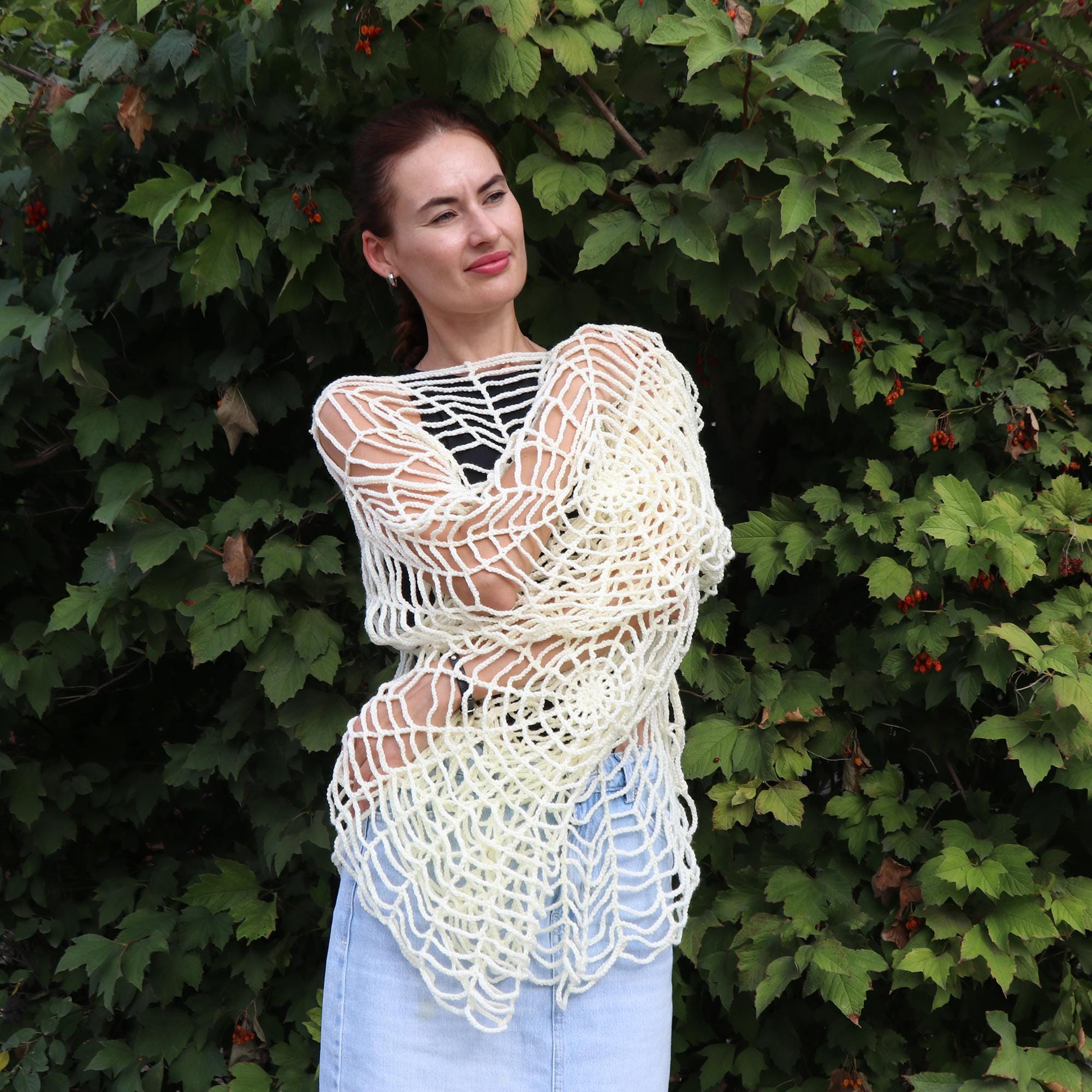 Halloween Party Crochet Sweater, Halloween Crochet Wear, Handmade Web Sweater, Crochet Spider Mesh Top, Fall Sweater, Halloween Costume