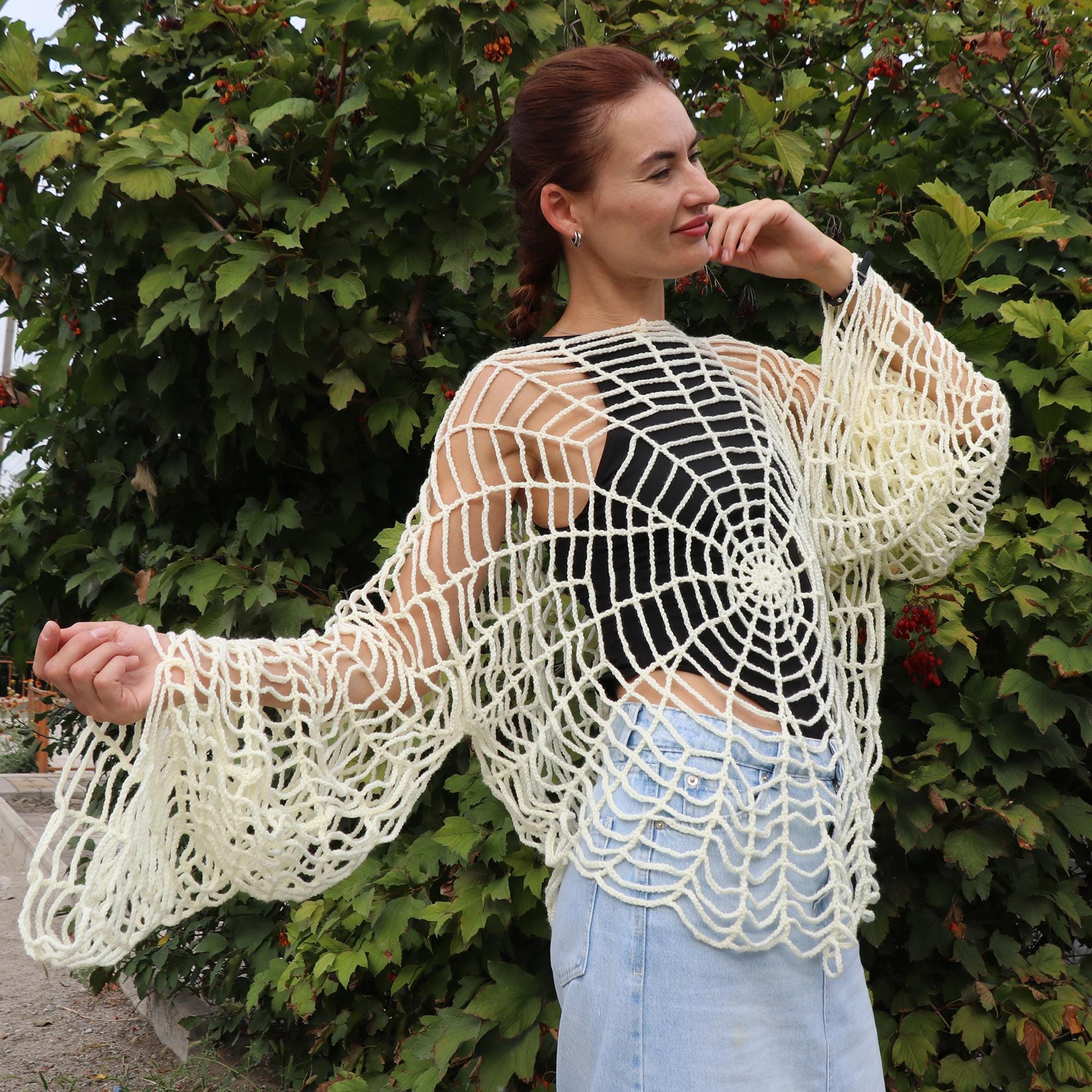 Halloween Party Crochet Sweater, Halloween Crochet Wear, Handmade Web Sweater, Crochet Spider Mesh Top, Fall Sweater, Halloween Costume