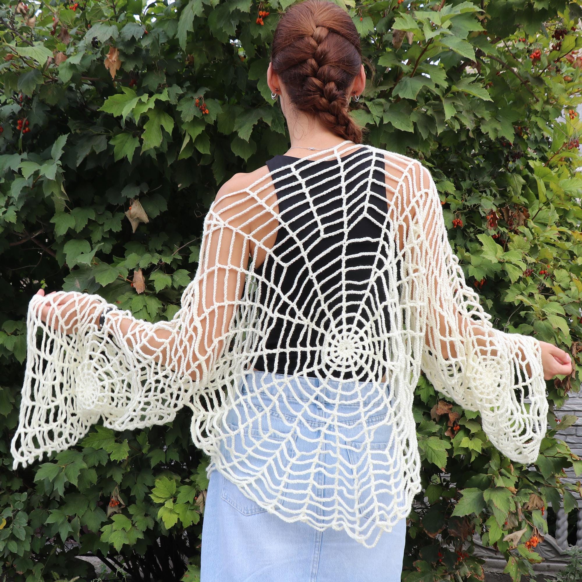 Halloween Party Crochet Sweater, Halloween Crochet Wear, Handmade Web Sweater, Crochet Spider Mesh Top, Fall Sweater, Halloween Costume