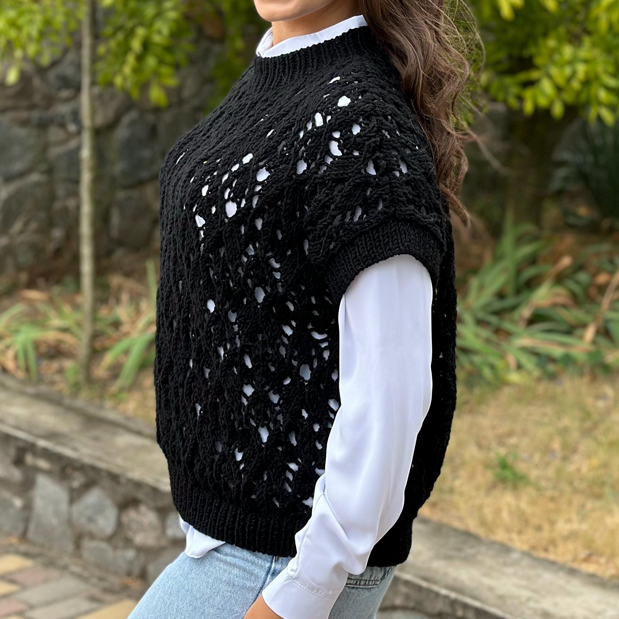 Lace KNITTING VEST Pattern, Easy Knitting Vest Sweater, Lace Vest Knit Pattern, Oversized Sweater Knit Pattern, English Knitting Pattern