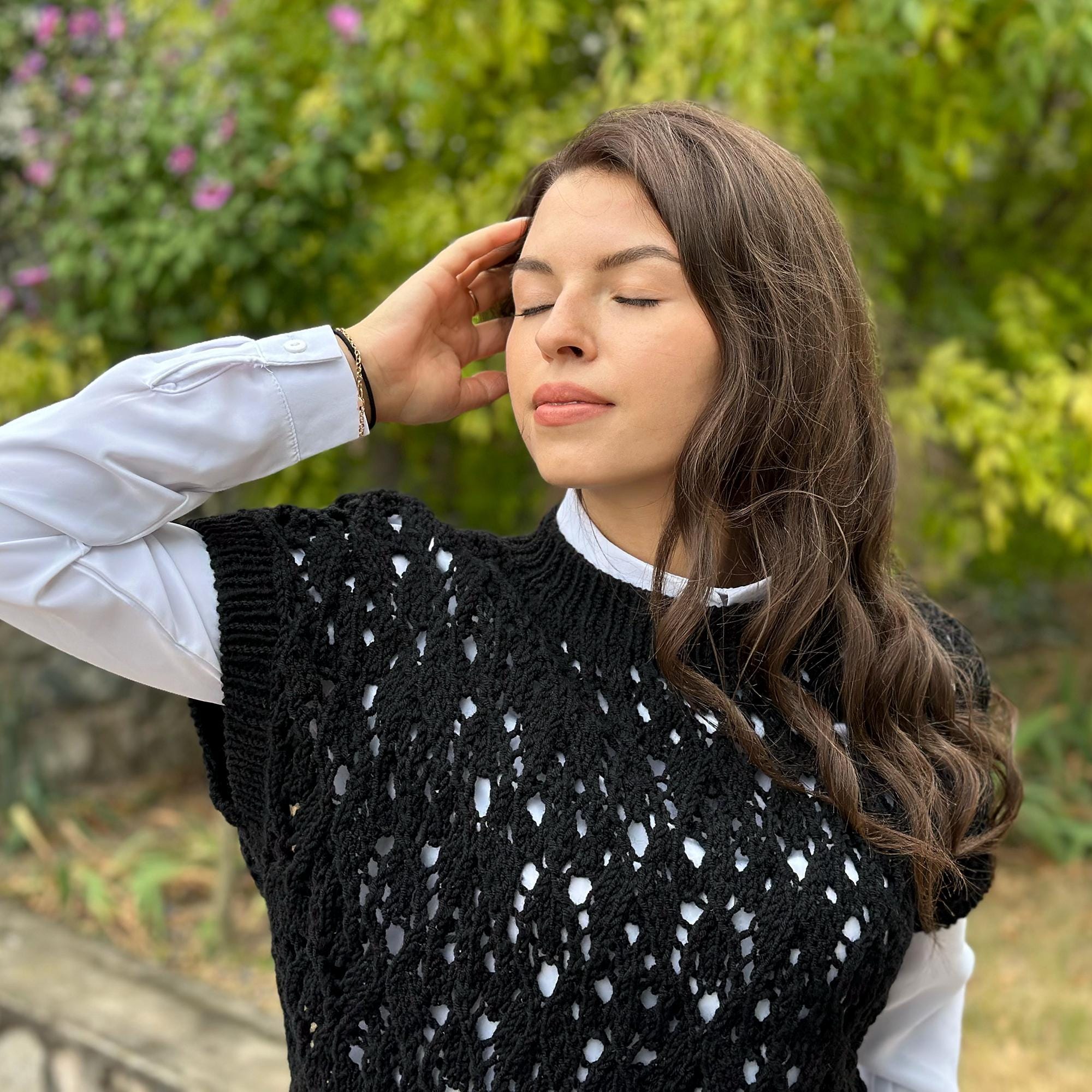 Lace KNITTING VEST Pattern, Easy Knitting Vest Sweater, Lace Vest Knit Pattern, Oversized Sweater Knit Pattern, English Knitting Pattern