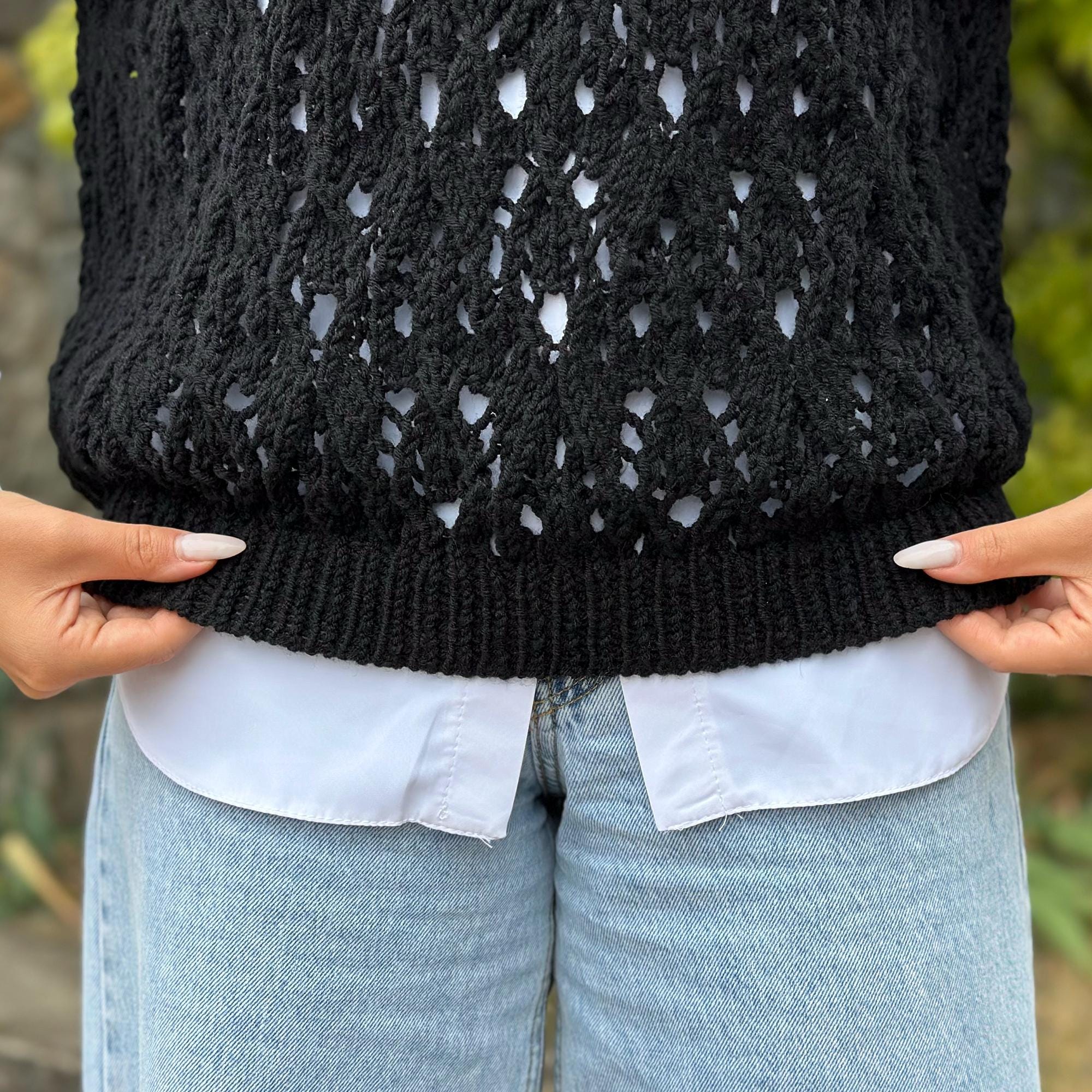 Lace KNITTING VEST Pattern, Easy Knitting Vest Sweater, Lace Vest Knit Pattern, Oversized Sweater Knit Pattern, English Knitting Pattern