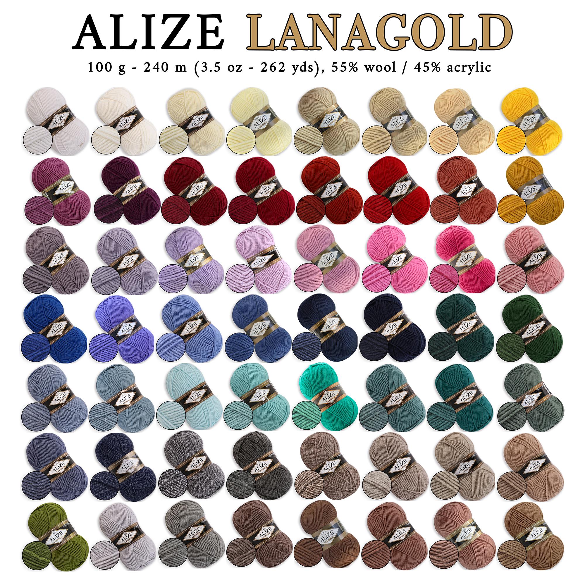 Alize Lanagold, 57 colors DK Wool Blend Yarn, 49 wool, 51 acrylic, Knitting Wool Yarn, Acrylic Blend Crochet Yarn, Classic Yarn 3.5 oz