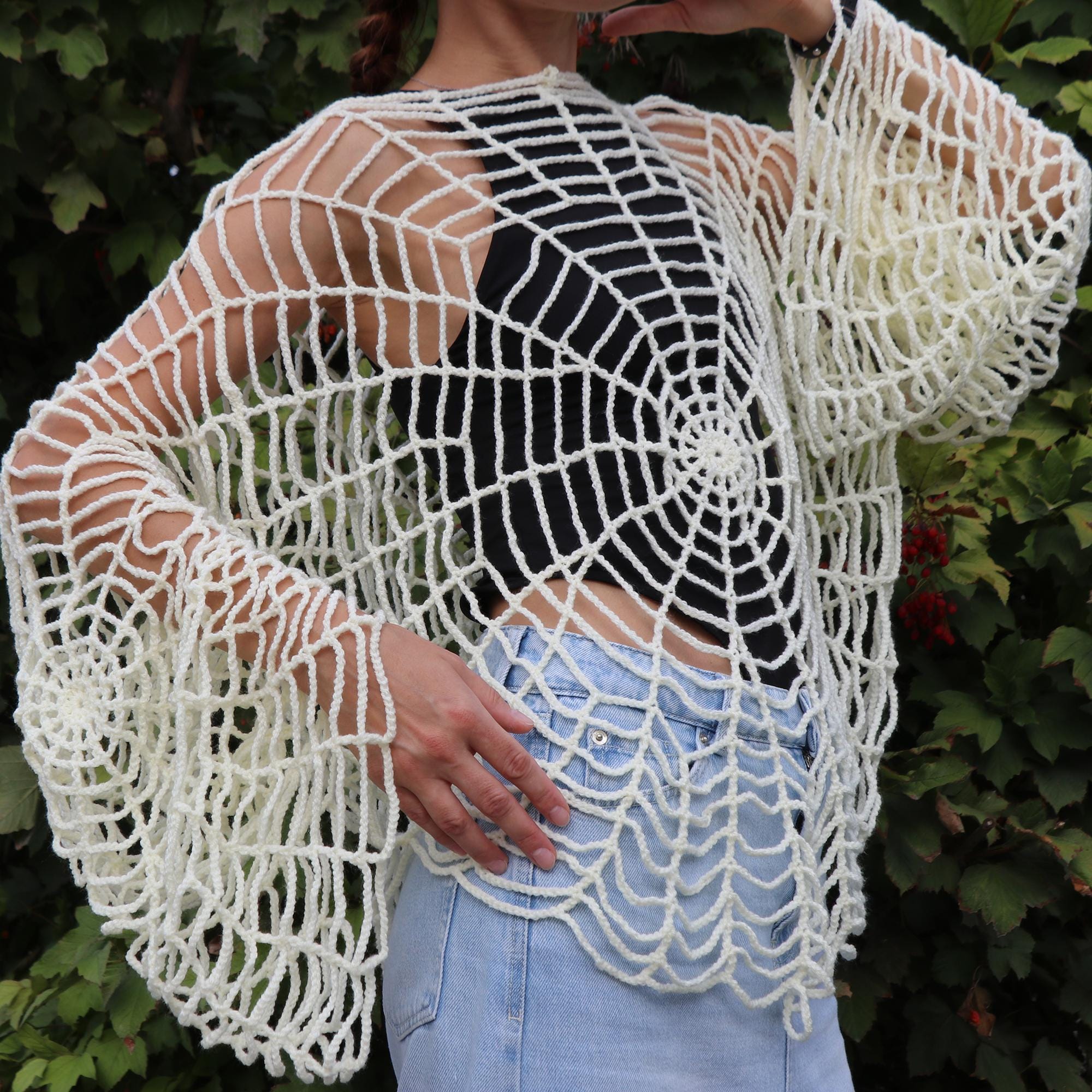 Halloween Party Crochet Sweater, Halloween Crochet Wear, Handmade Web Sweater, Crochet Spider Mesh Top, Fall Sweater, Halloween Costume