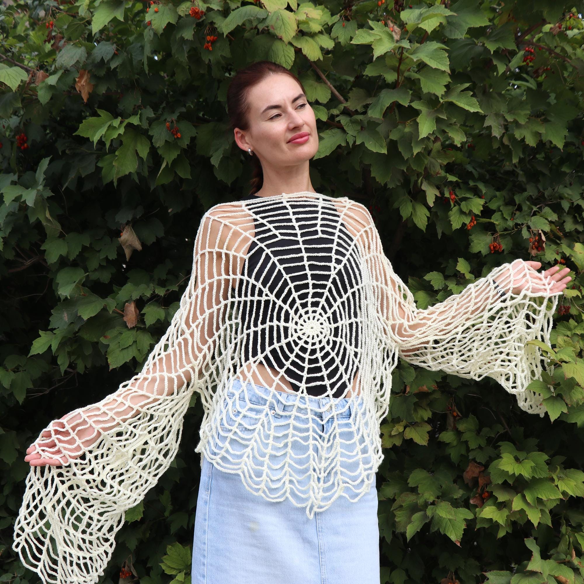 Halloween Party Crochet Sweater, Halloween Crochet Wear, Handmade Web Sweater, Crochet Spider Mesh Top, Fall Sweater, Halloween Costume