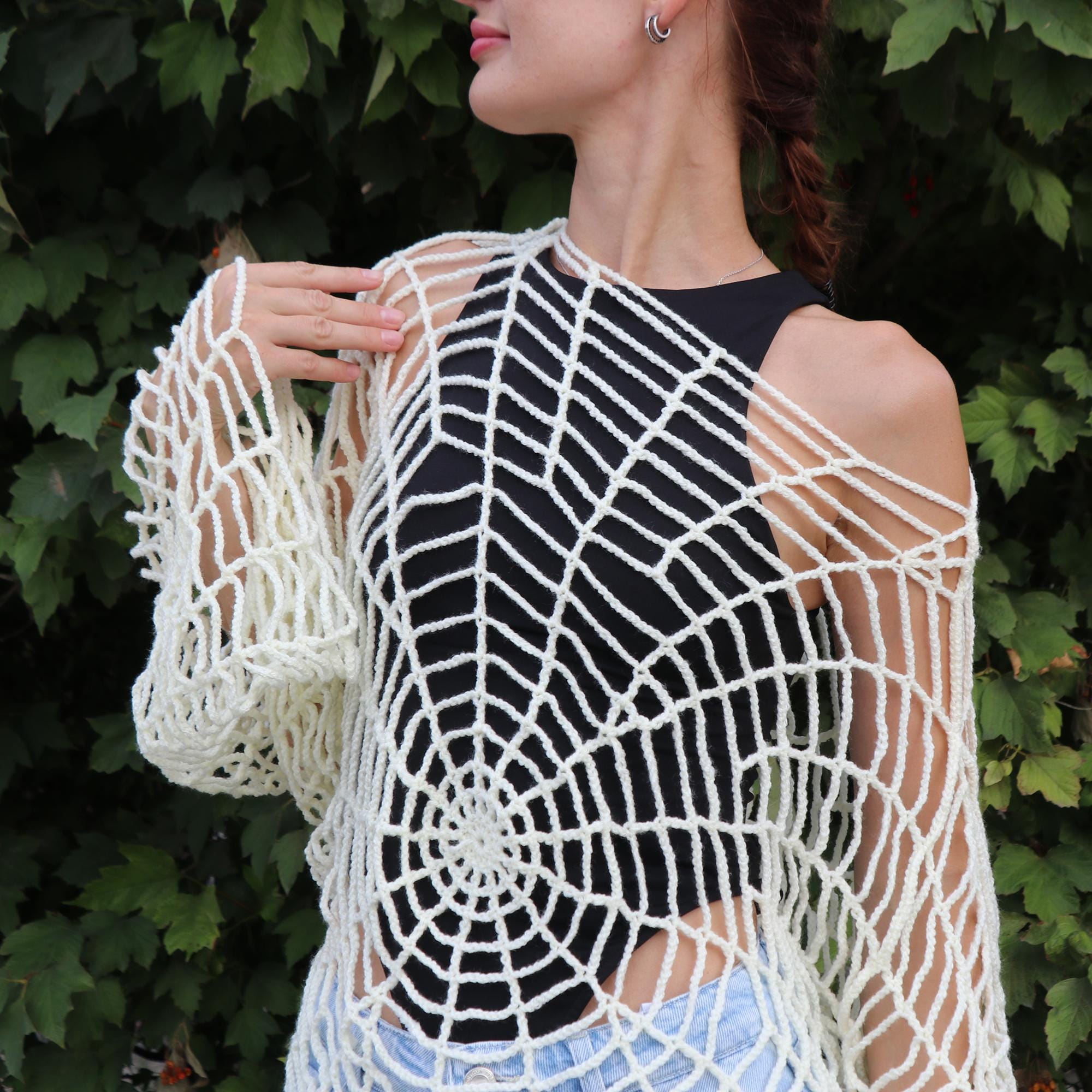 Halloween Party Crochet Sweater, Halloween Crochet Wear, Handmade Web Sweater, Crochet Spider Mesh Top, Fall Sweater, Halloween Costume