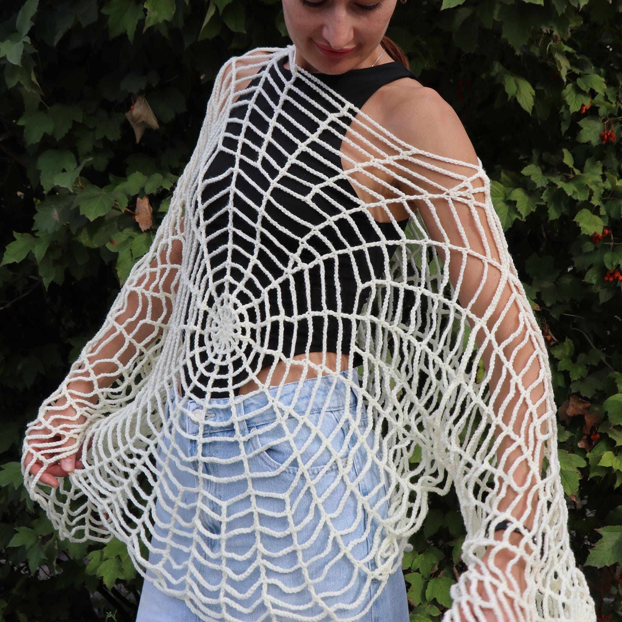 Halloween Party Crochet Sweater, Halloween Crochet Wear, Handmade Web Sweater, Crochet Spider Mesh Top, Fall Sweater, Halloween Costume
