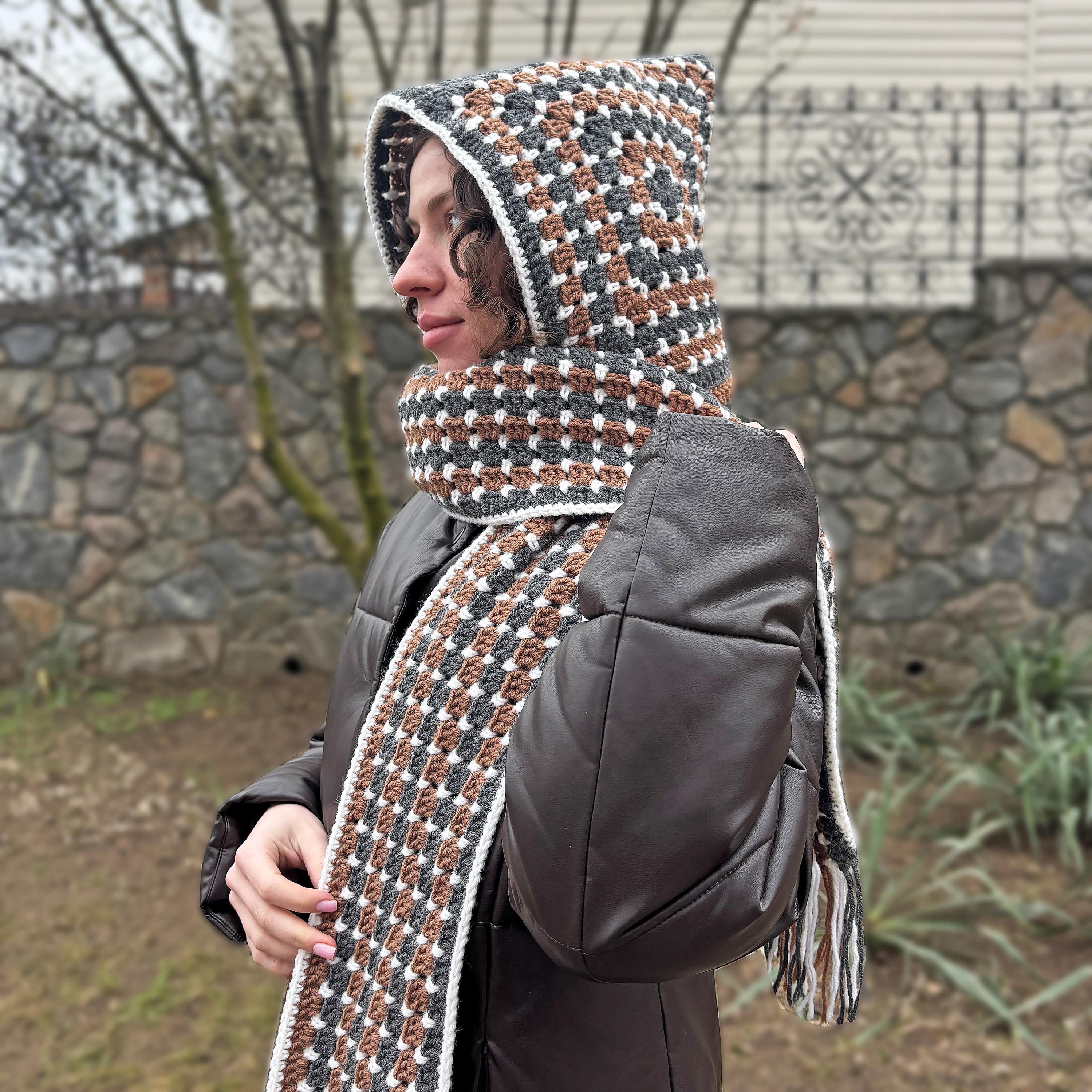 Crochet Scoodie Pattern, PDF Crochet Scarf with Hood Pattern, Granny Square Crochet Pattern Striped Scoodie Crochet Scoodie Instant Download