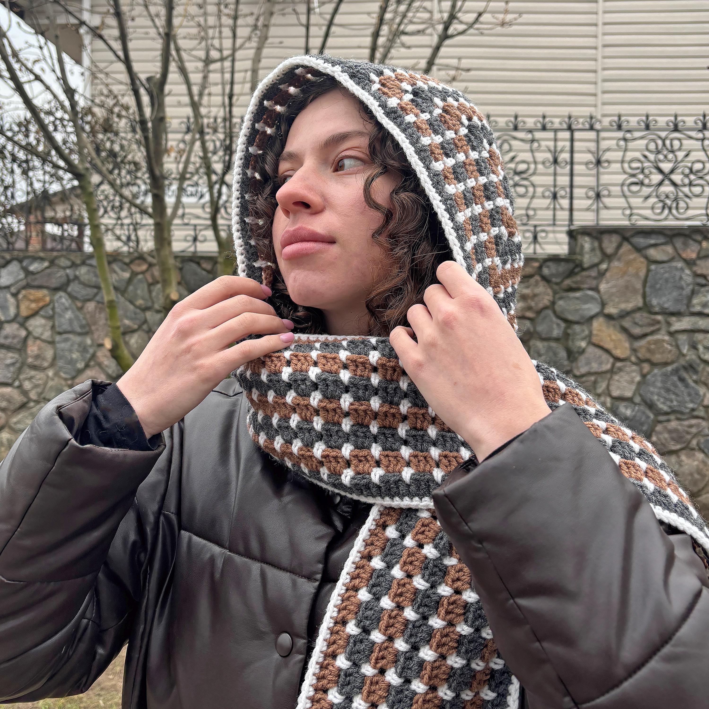 Crochet Scoodie Pattern, PDF Crochet Scarf with Hood Pattern, Granny Square Crochet Pattern Striped Scoodie Crochet Scoodie Instant Download