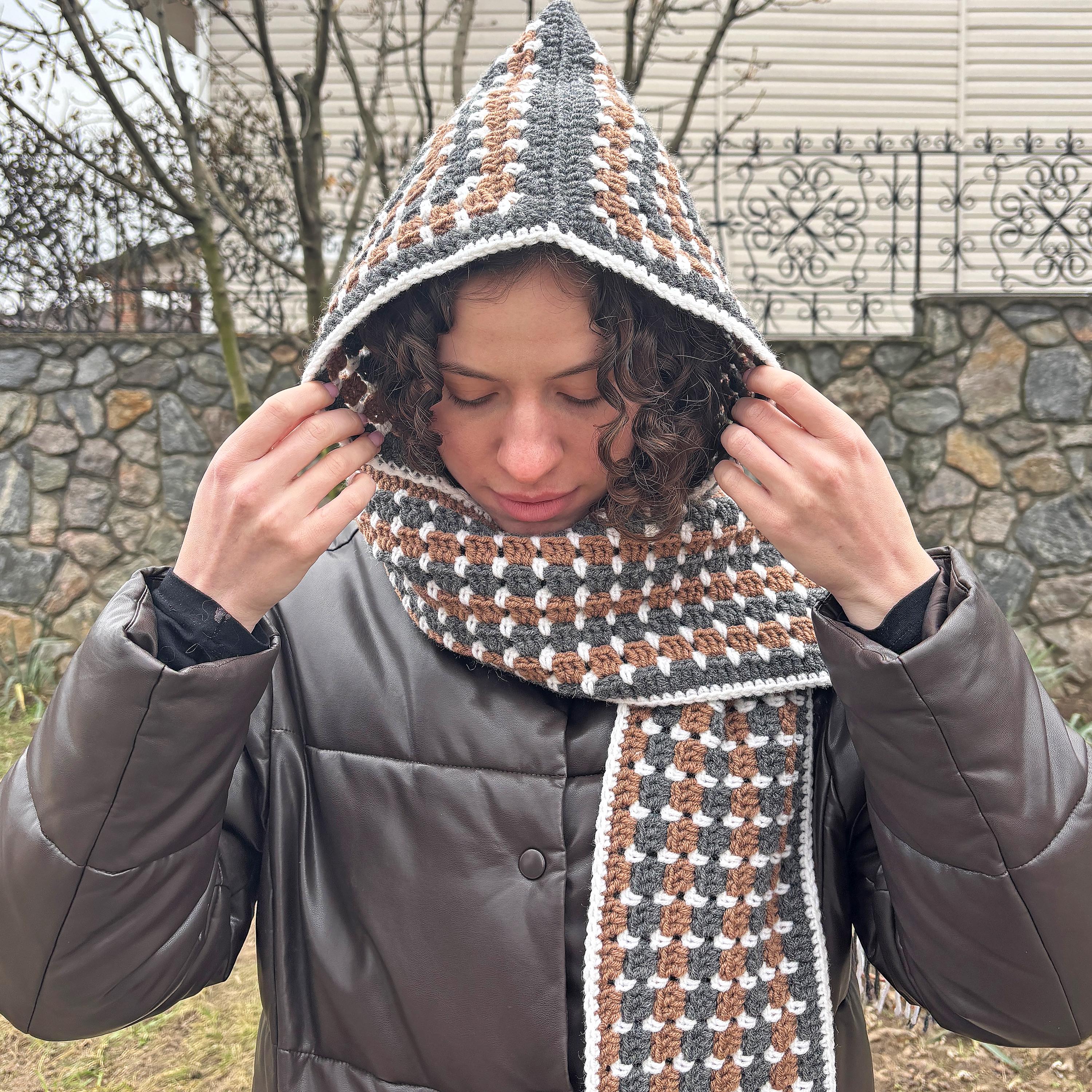 Crochet Scoodie Pattern, PDF Crochet Scarf with Hood Pattern, Granny Square Crochet Pattern Striped Scoodie Crochet Scoodie Instant Download