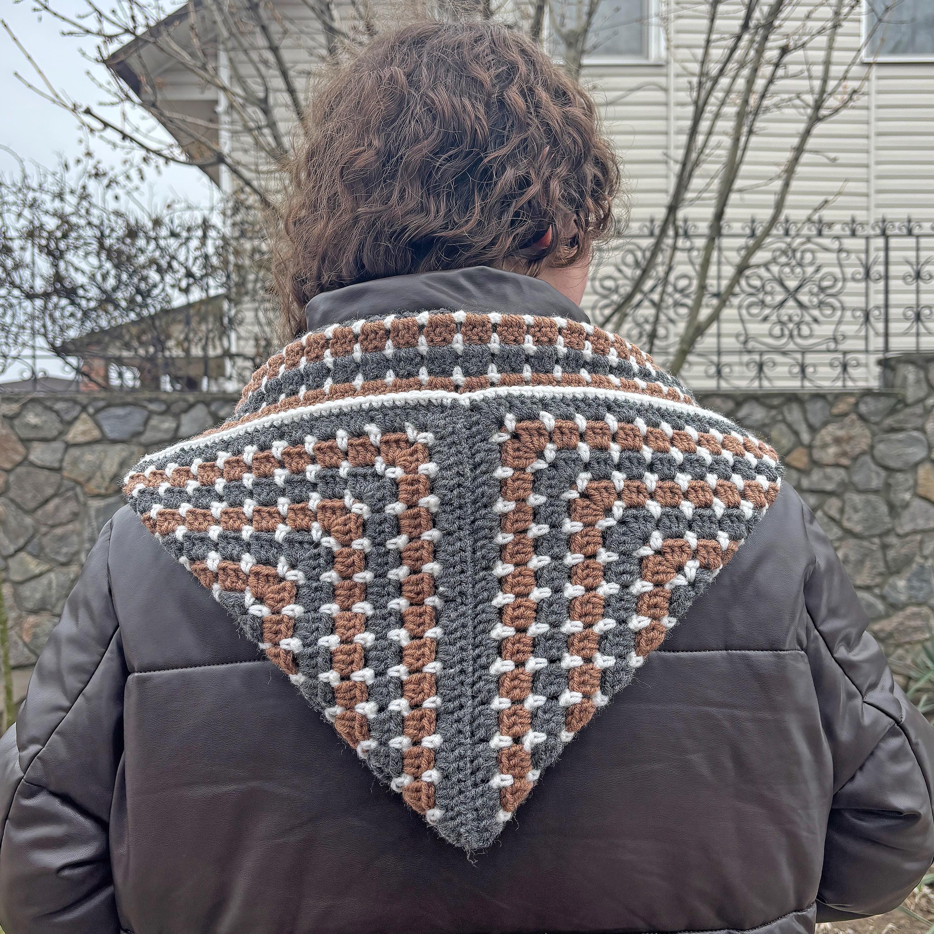 Crochet Scoodie Pattern, PDF Crochet Scarf with Hood Pattern, Granny Square Crochet Pattern Striped Scoodie Crochet Scoodie Instant Download