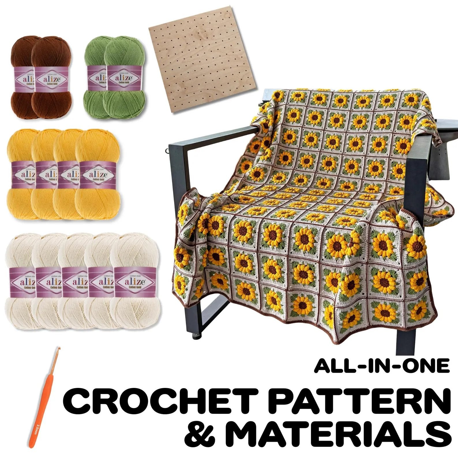 Crochet Sunflower Granny Square Blanket KIT (skill level Intermediate)